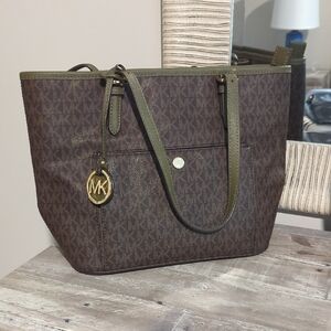 Michael Kors Brown and Olive Tote Bag